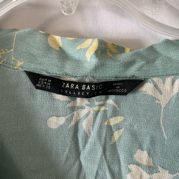 Zara Women’s Japanese Crane Print Long sleeve Sea green Size Medium Blouse - Picture 7 of 8